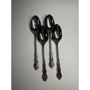 LOT 4 Oneida Shelley Stainless Teaspoon Silverware Flatware Heirloom Cube Floral